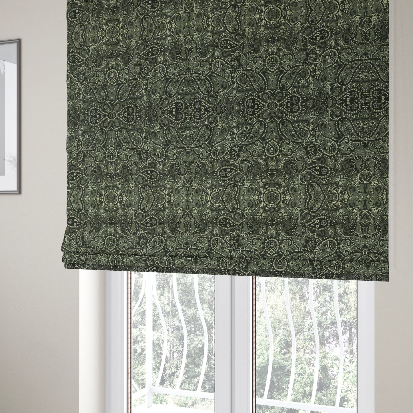 Bruges Life Paisley Pattern Black Chenille Upholstery Curtain Fabric CTR-661 - Roman Blinds