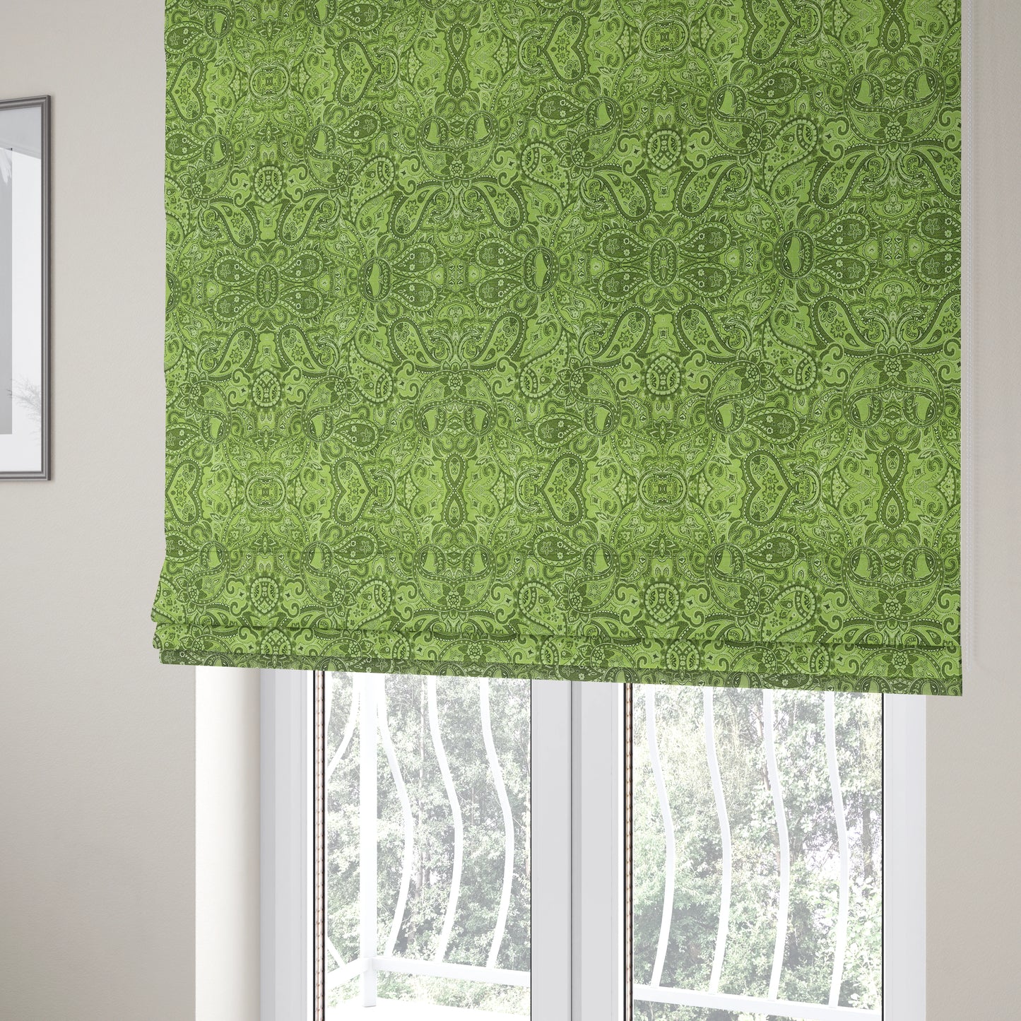 Bruges Life Paisley Pattern Green Chenille Upholstery Curtain Fabric CTR-662 - Roman Blinds