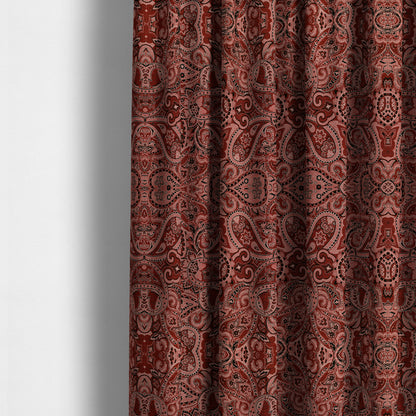 Bruges Life Paisley Pattern Red Chenille Upholstery Curtain Fabric CTR-663 - Made To Measure Curtains