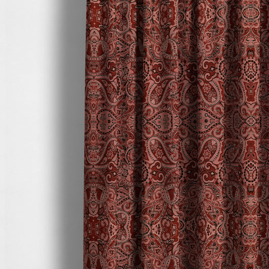 Bruges Life Paisley Pattern Red Chenille Upholstery Curtain Fabric CTR-663 - Made To Measure Curtains