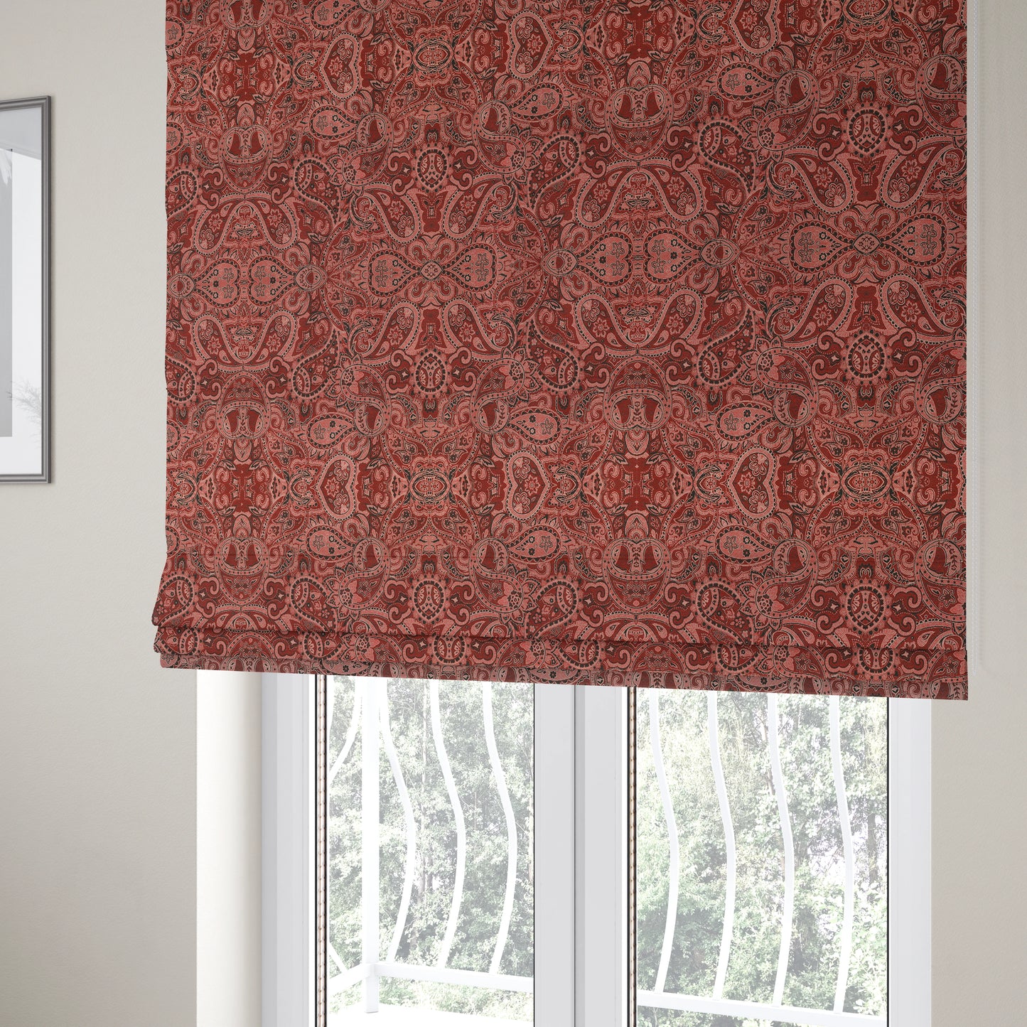 Bruges Life Paisley Pattern Red Chenille Upholstery Curtain Fabric CTR-663 - Roman Blinds