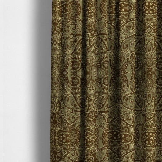 Bruges Life Paisley Pattern Brown Chenille Upholstery Curtain Fabric CTR-664 - Made To Measure Curtains