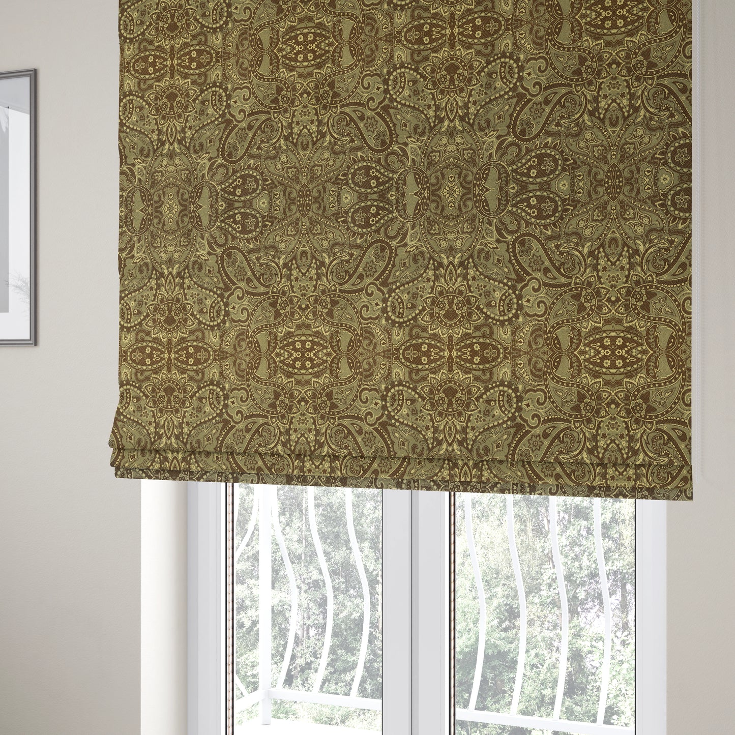 Bruges Life Paisley Pattern Brown Chenille Upholstery Curtain Fabric CTR-664 - Roman Blinds