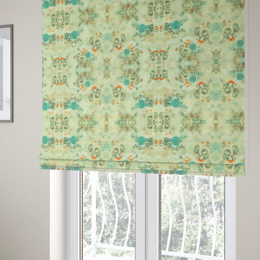 Fabienne Floral Colourful Printed Glitter Effect Velour Blue Upholstery Fabric CTR-666 - Roman Blinds