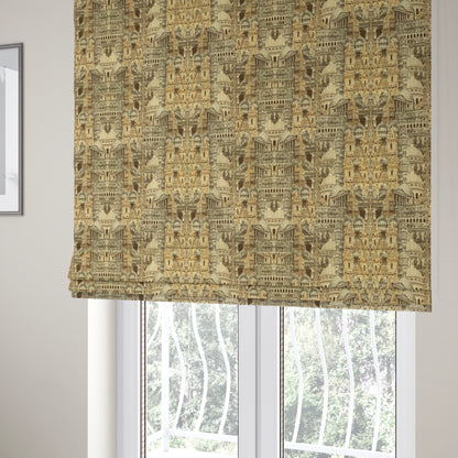 Bruges Modern London Skyline Tourist Landmarks Pattern Brown Chenille Upholstery Fabric CTR-670 - Roman Blinds