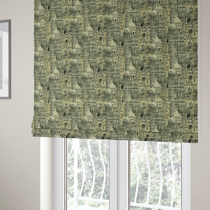 Bruges Modern London Skyline Tourist Landmarks Pattern Grey Chenille Upholstery Fabric CTR-671 - Roman Blinds