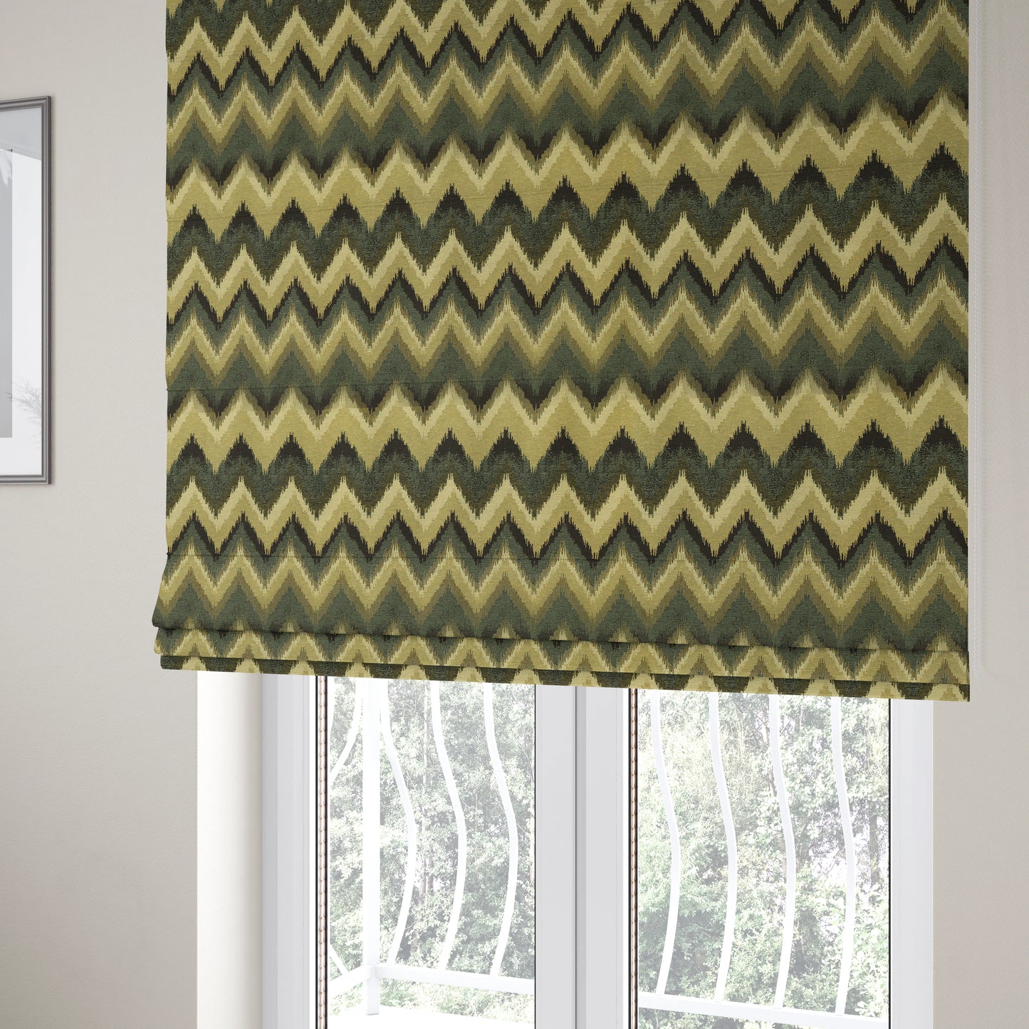 Bruges Stripe Chevron Black Grey Green Chenille Quality Jacquard Upholstery Fabrics CTR-677 - Roman Blinds