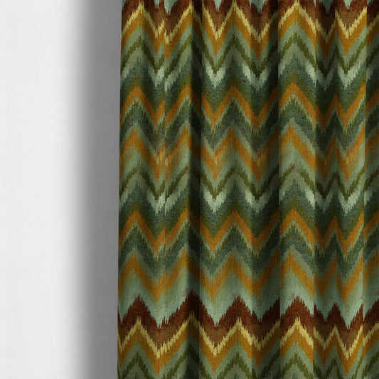 Bruges Stripe Chevron Blue Green Orange Chenille Quality Jacquard Upholstery Fabrics CTR-679 - Made To Measure Curtains