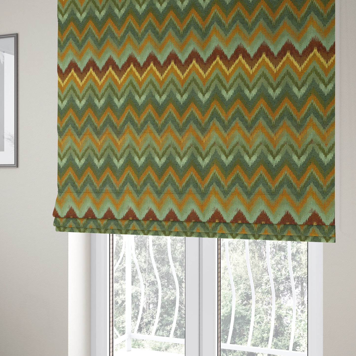 Bruges Stripe Chevron Blue Green Orange Chenille Quality Jacquard Upholstery Fabrics CTR-679 - Roman Blinds