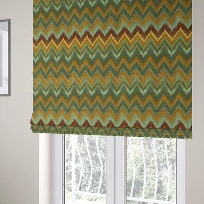 Bruges Stripe Chevron Blue Green Orange Chenille Quality Jacquard Upholstery Fabrics CTR-679 - Roman Blinds