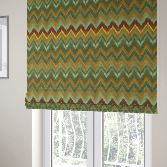 Bruges Stripe Chevron Blue Green Orange Chenille Quality Jacquard Upholstery Fabrics CTR-679 - Roman Blinds