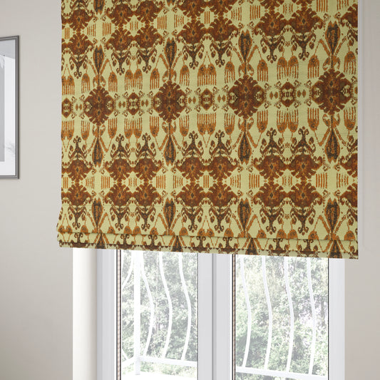 Bruges Life Traditional Pattern Beige Orange Red Chenille Jacquard Upholstery Fabric CTR-687 - Roman Blinds