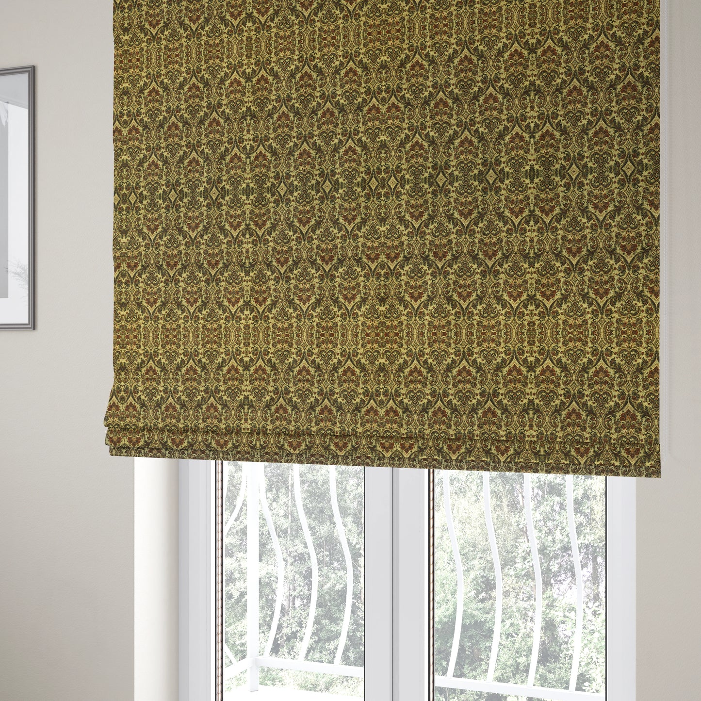 Bruges Modern Floral Damask Pattern Beige Black Red Upholstery Fabrics CTR-689 - Roman Blinds