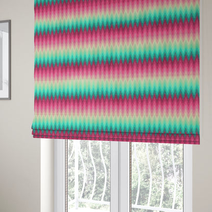 Freedom Printed Velvet Fabric Collection Chevron Striped Pink Blue Green Colour Upholstery Fabric CTR-69 - Roman Blinds