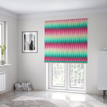 Freedom Printed Velvet Fabric Collection Chevron Striped Pink Blue Green Colour Upholstery Fabric CTR-69 - Roman Blinds