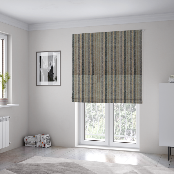 Bruges Stripe Vertical Striped Pattern Sea Grass Green Blue Colour Jacquard Upholstery Fabrics CTR-692 - Roman Blinds
