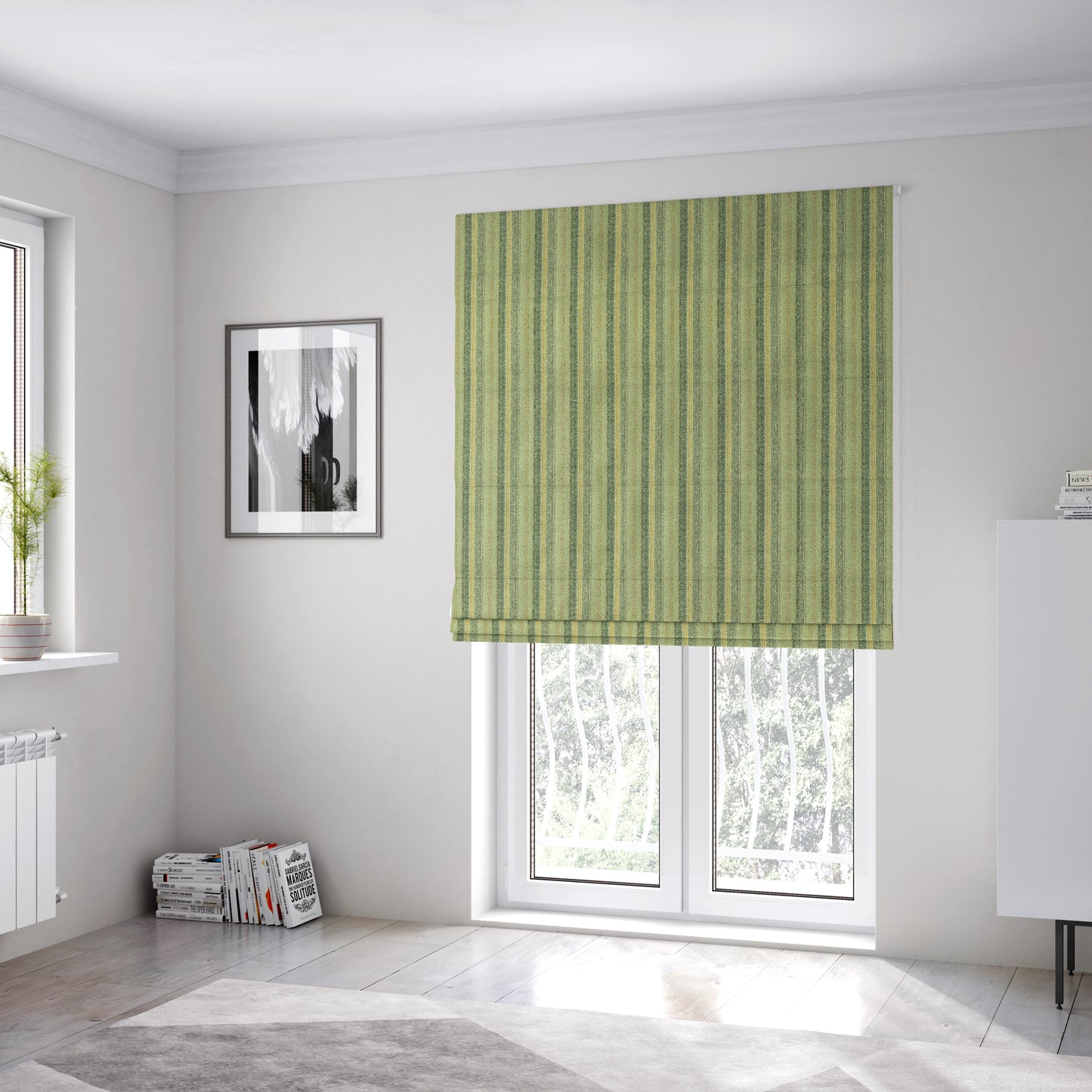 Bruges Stripe Vertical Striped Pattern Sea Grass Green Blue Colour Jacquard Upholstery Fabrics CTR-692 - Roman Blinds