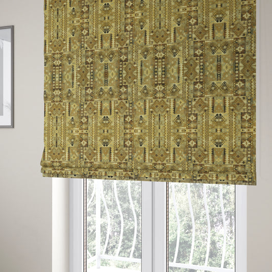 Bruges Modern Tapestry Kilim Aztec Patchwork Pattern Beige Chenille Upholstery Fabric CTR-696 - Roman Blinds