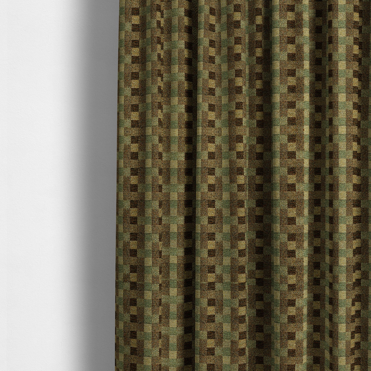 Bruges Stripe Geometric Square Pattern Brown Green Colour Upholstery Fabrics CTR-702 - Made To Measure Curtains