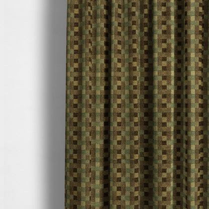 Bruges Stripe Geometric Square Pattern Brown Green Colour Upholstery Fabrics CTR-702 - Made To Measure Curtains