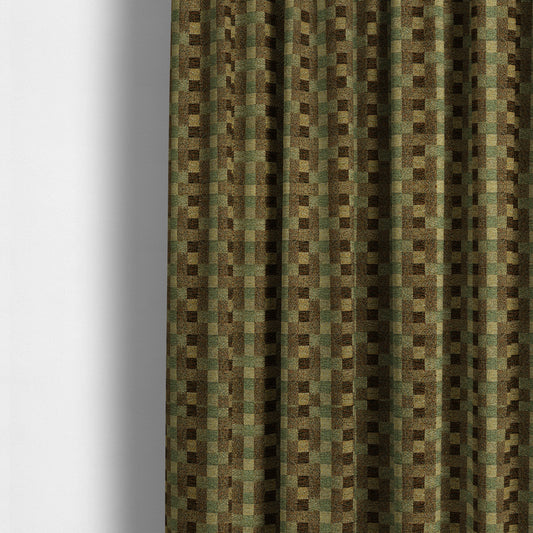 Bruges Stripe Geometric Square Pattern Brown Green Colour Upholstery Fabrics CTR-702 - Made To Measure Curtains