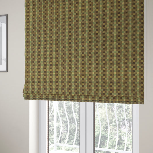 Bruges Stripe Geometric Square Pattern Brown Green Colour Upholstery Fabrics CTR-702 - Roman Blinds