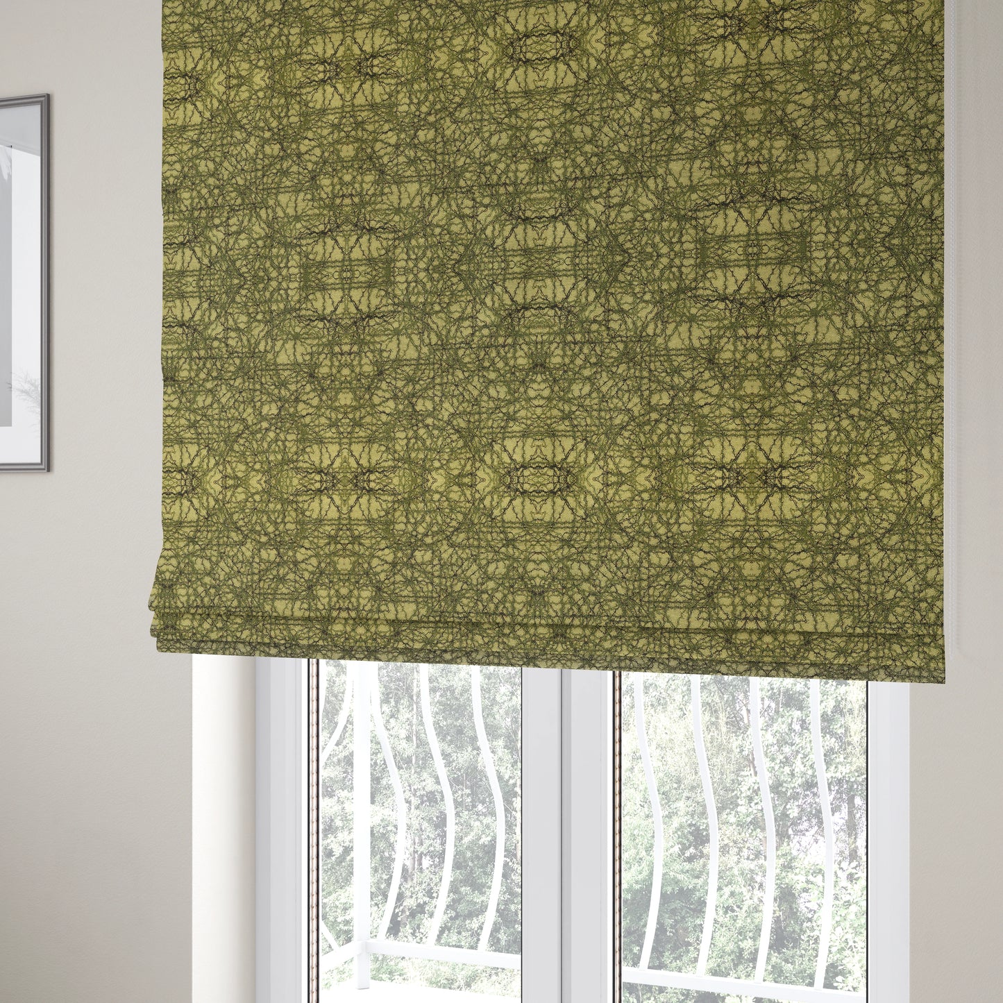 Bruges Modern Jacquard Tapestry Barbed Wire Pattern Green Beige Chenille Upholstery Fabric CTR-705 - Roman Blinds