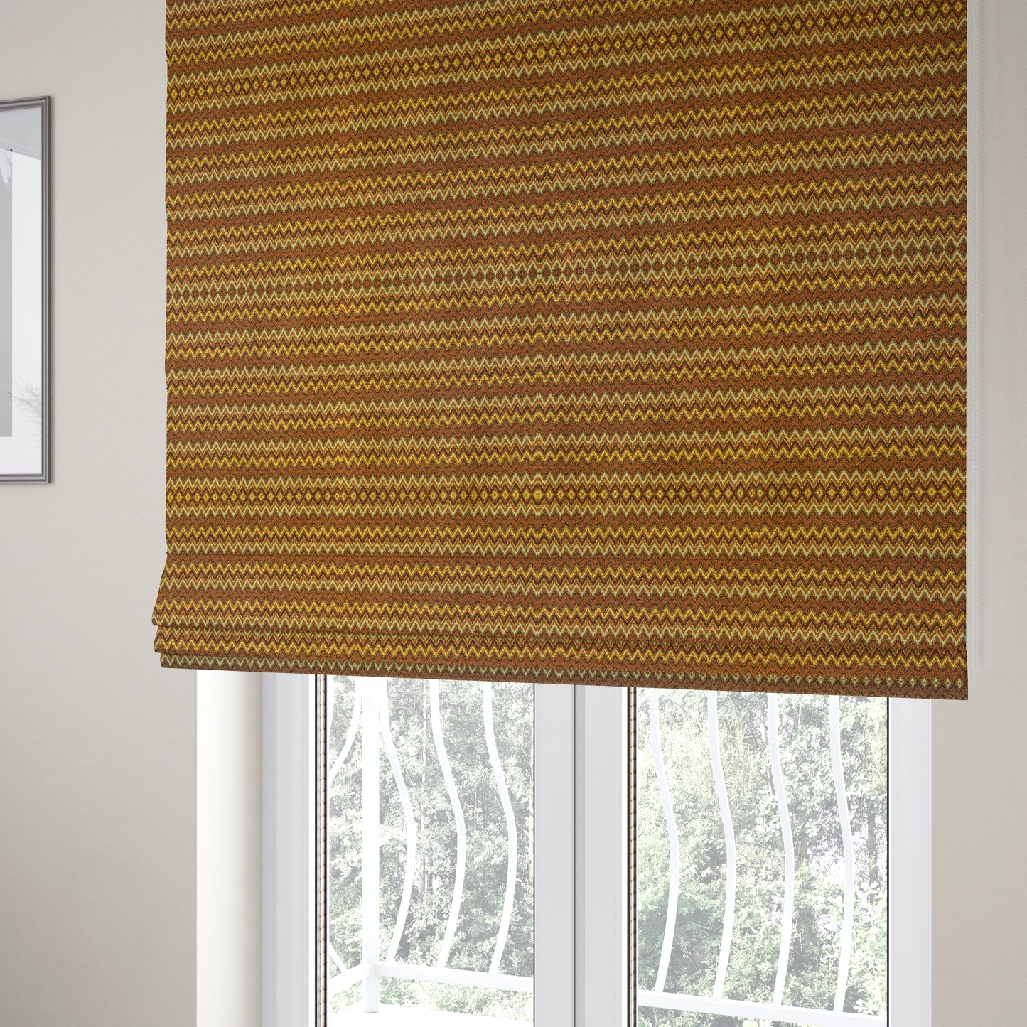 Bruges Stripe Tapestry Chevron Pattern Orange Red Colour Chenille Upholstery Fabrics CTR-707 - Roman Blinds