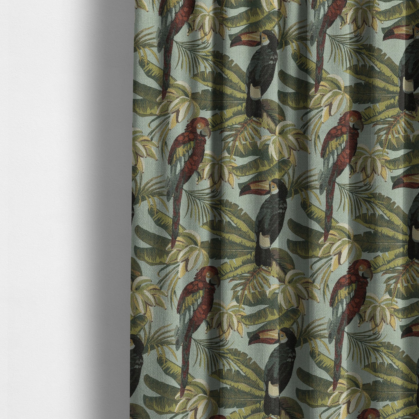 Bruges Life Parrot All Over Pattern Blue Green Red Black Jacquard Upholstery Fabrics CTR-710 - Made To Measure Curtains