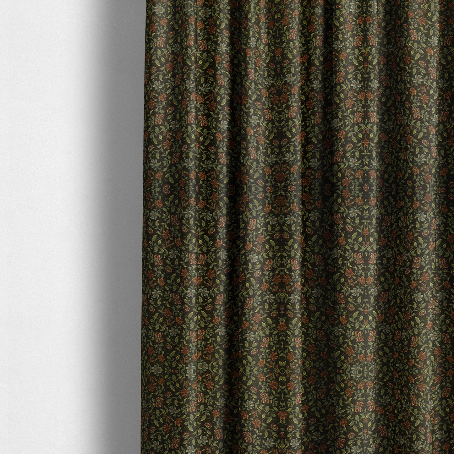 Bruges Life Red Green Blue Floral All Over Pattern Black Chenille Upholstery Fabric CTR-715 - Made To Measure Curtains