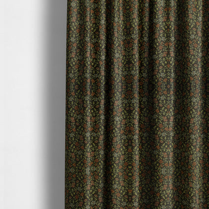 Bruges Life Red Green Blue Floral All Over Pattern Black Chenille Upholstery Fabric CTR-715 - Made To Measure Curtains