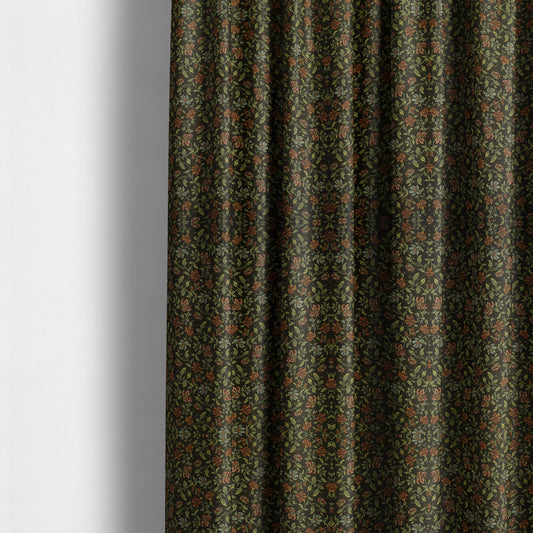 Bruges Life Red Green Blue Floral All Over Pattern Black Chenille Upholstery Fabric CTR-715 - Made To Measure Curtains