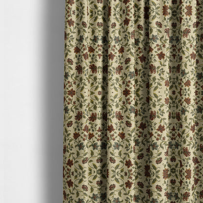 Bruges Life Red Green Blue Floral All Over Pattern White Chenille Upholstery Fabric CTR-716 - Made To Measure Curtains