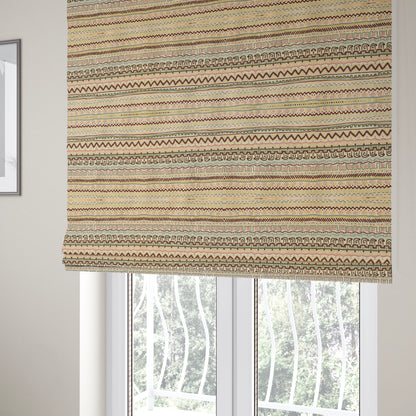 Bruges Stripe Multi Geometric Shaped Stripe Pattern White Chenille Upholstery Fabric CTR-717 - Roman Blinds