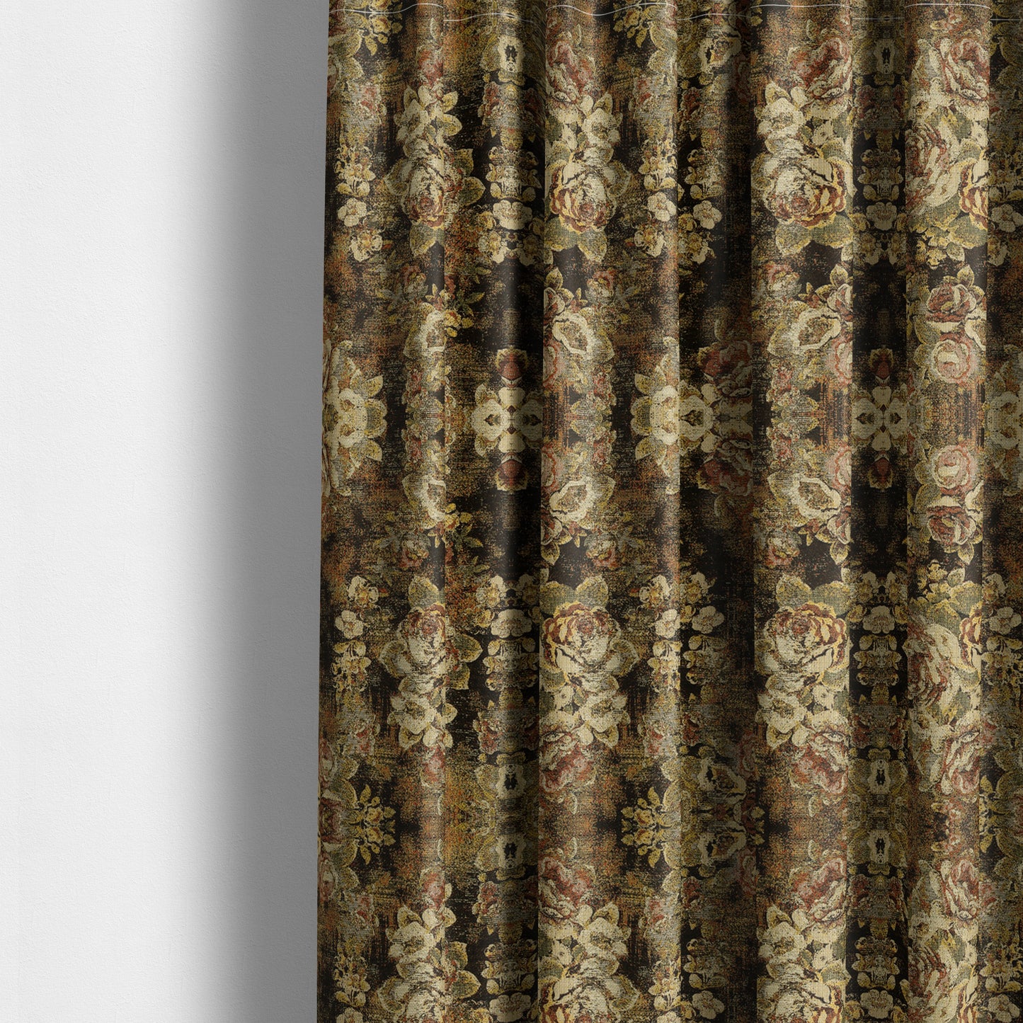 Bruges Life All Over Floral Pattern Black Colour Chenille Jacquard Upholstery Fabrics CTR-723 - Made To Measure Curtains