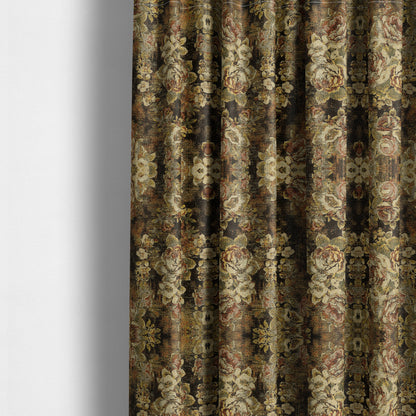 Bruges Life All Over Floral Pattern Black Colour Chenille Jacquard Upholstery Fabrics CTR-723 - Made To Measure Curtains