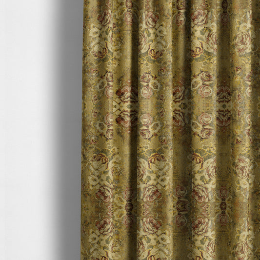 Bruges Life All Over Floral Pattern Green Colour Chenille Jacquard Upholstery Fabrics CTR-724 - Made To Measure Curtains