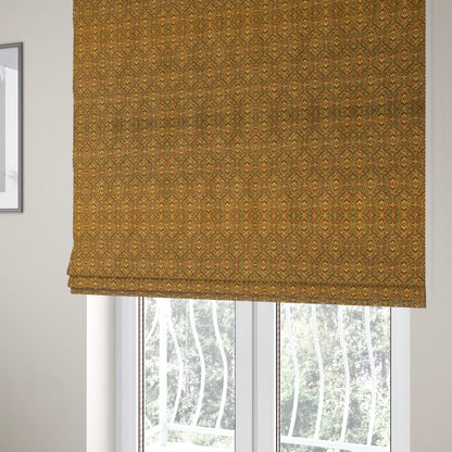 Bruges Modern Orange Green All Over Damask Pattern Chenille Jacquard Upholstery Fabrics CTR-725 - Roman Blinds