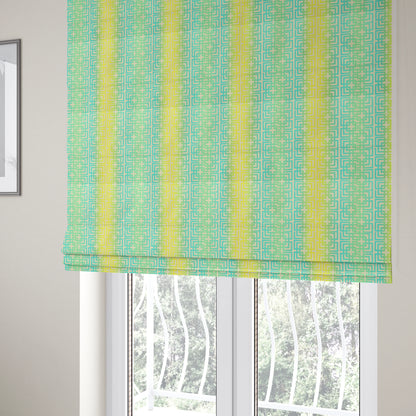 Freedom Printed Velvet Fabric Collection Modern Maze Pattern In Blue Green Colour Upholstery Fabric CTR-73 - Roman Blinds