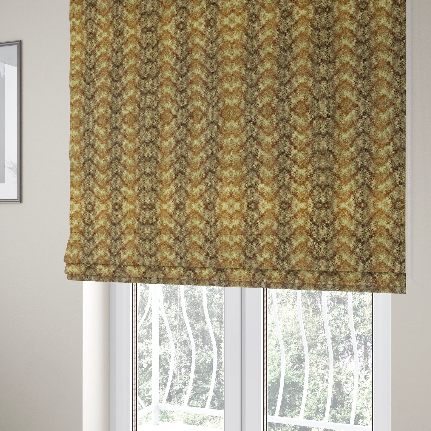 Bruges Striped Brown Orange Wave Striped Mountain Pattern Chenille Upholstery Fabrics CTR-731 - Roman Blinds