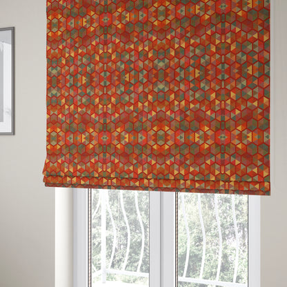 Arcadia Geometric Hexagon Pattern Red Multicolour Chenille Upholstery Fabric CTR-737 - Roman Blinds