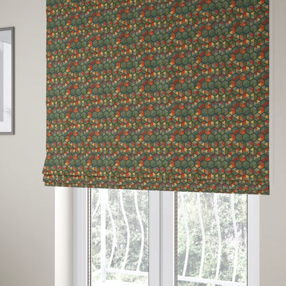 Arcadia Geometric Hexagon Pattern Green Multicolour Chenille Upholstery Fabric CTR-739 - Roman Blinds