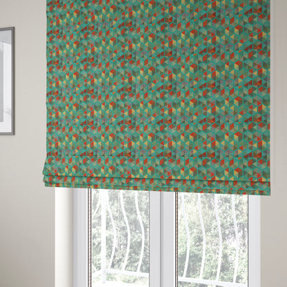 Arcadia Geometric Hexagon Pattern Teal Multicolour Chenille Upholstery Fabric CTR-740 - Roman Blinds