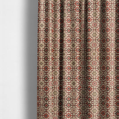 Acer Red Burgundy Colour Chenille Upholstery Fabric Geometric Floral Pattern CTR-743 - Made To Measure Curtains