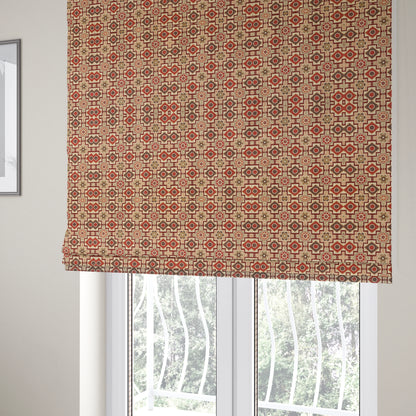 Acer Red Burgundy Colour Chenille Upholstery Fabric Geometric Floral Pattern CTR-743 - Roman Blinds