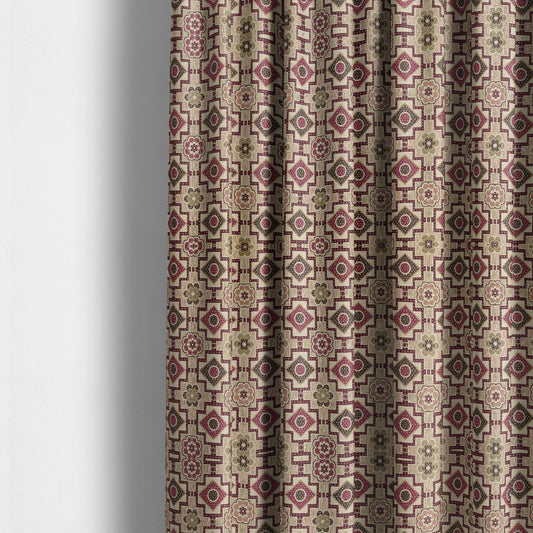 Acer Purple Green Colour Chenille Upholstery Fabric Geometric Floral Pattern CTR-744 - Made To Measure Curtains