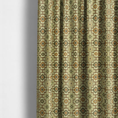 Acer Green Brown Colour Chenille Upholstery Fabric Geometric Floral Pattern CTR-745 - Made To Measure Curtains