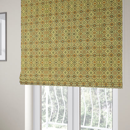 Acer Green Brown Colour Chenille Upholstery Fabric Geometric Floral Pattern CTR-745 - Roman Blinds