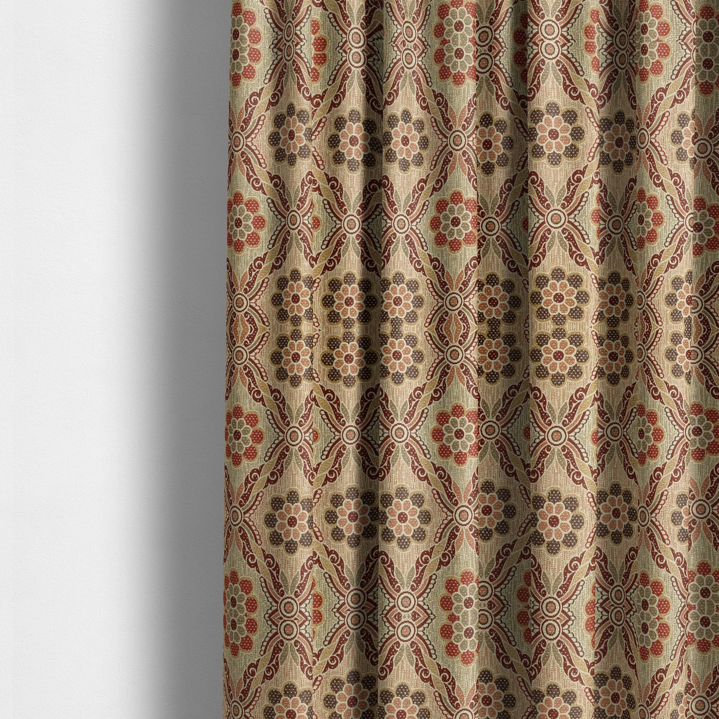 Acer Red Colour Chenille Upholstery Fabric Traditional Damask Pattern CTR-749 - Roman Blinds