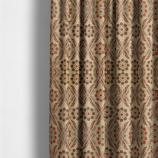 Acer Red Colour Chenille Upholstery Fabric Traditional Damask Pattern CTR-749 - Roman Blinds